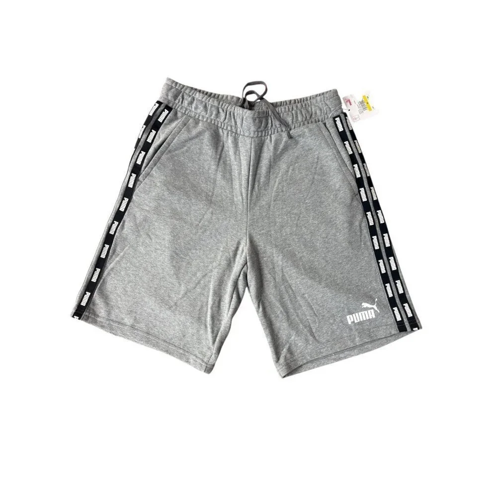 Puma Mens Gray Athletic Shorts With Logo Tape Sides & Drawstring Waist - Size M